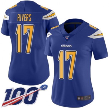 Los Angeles Chargers NFL Football Philip Rivers Electric Blue Jersey Women Limited 17 100th Season Rush Vapor Untouchable